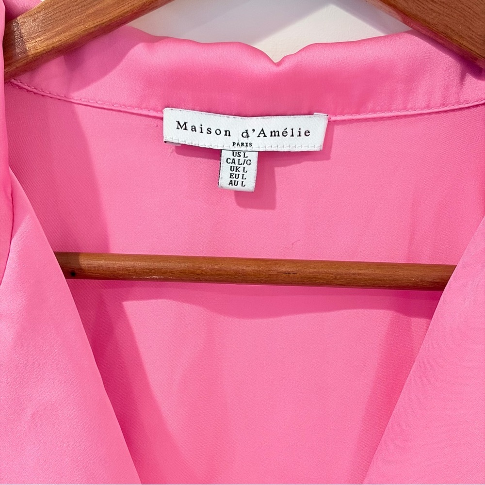 Maison d’Amélie Paris Pink Button Front Blouse Women L Capsule Elevated Chic - Picture 2 of 8